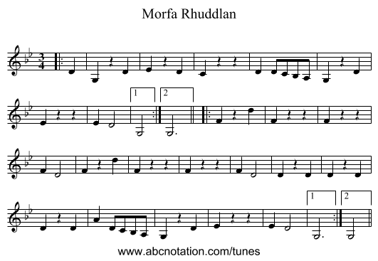 Morfa Rhuddlan - staff notation