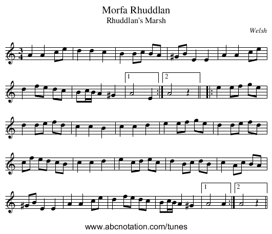 Morfa Rhuddlan - staff notation