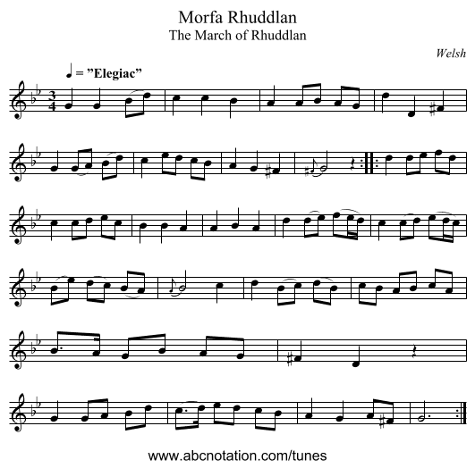 Morfa Rhuddlan - staff notation