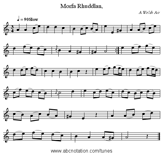 Morfa Rhuddlan, - staff notation
