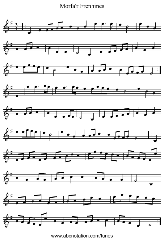 Morfa'r Frenhines - staff notation