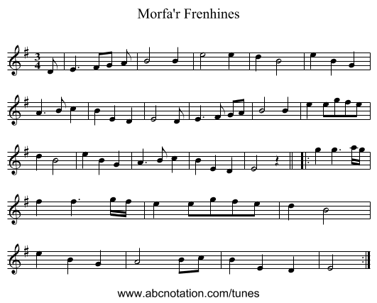 Morfa'r Frenhines - staff notation