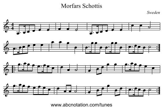 Morfars Schottis - staff notation