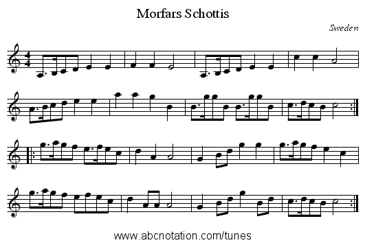 Morfars Schottis - staff notation