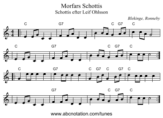 Morfars Schottis - staff notation
