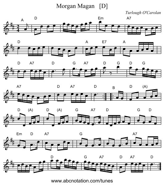 Morgan Magan   [D] - staff notation