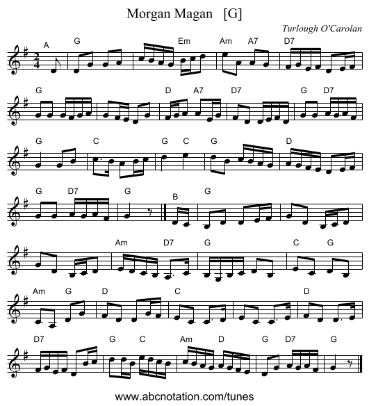 Morgan Magan   [G] - staff notation