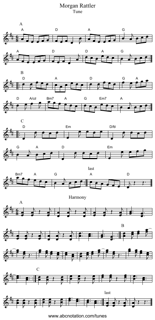 Morgan Rattler - staff notation