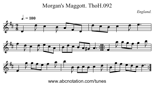 Morgan's Maggott. ThoH.092 - staff notation