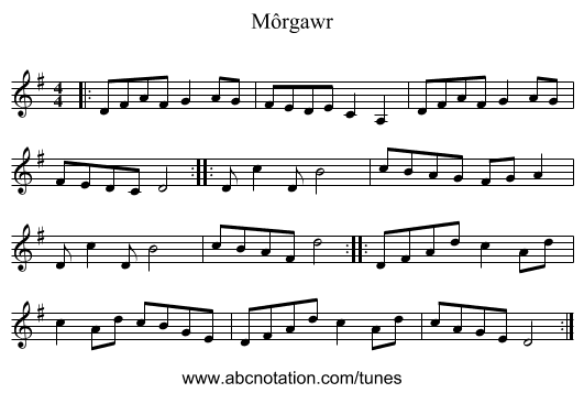 Môrgawr - staff notation