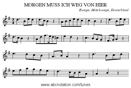 MORGEN MUSS ICH WEG VON HIER - staff notation