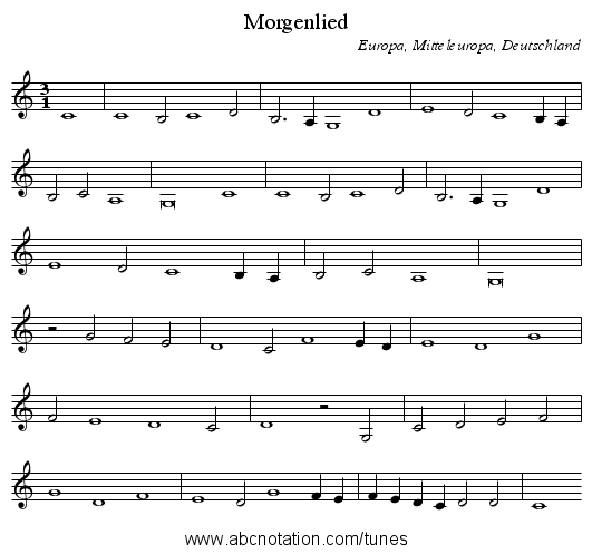 Morgenlied - staff notation