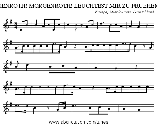MORGENROTH! MORGENROTH! LEUCHTEST MIR ZU FRUEHEM TOD - staff notation