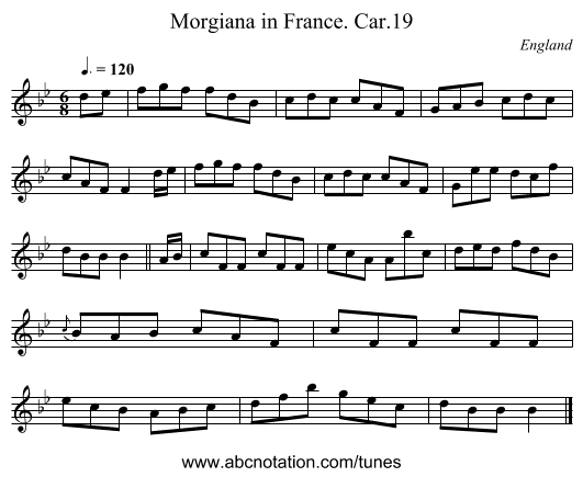Morgiana in France. Car.19 - staff notation