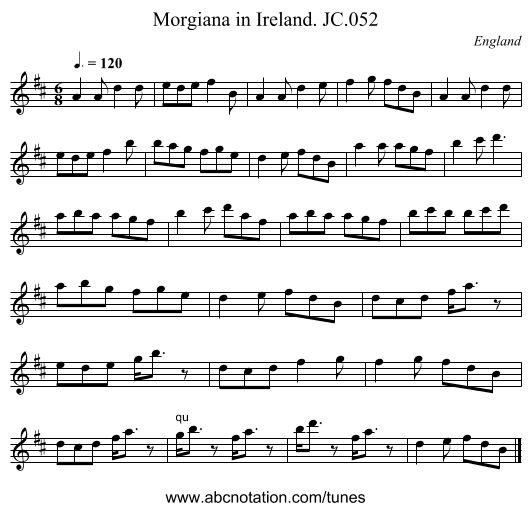 Morgiana in Ireland. JC.052 - staff notation