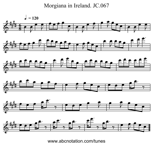 Morgiana in Ireland. JC.067 - staff notation