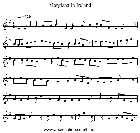 Morgiana in Ireland - staff notation