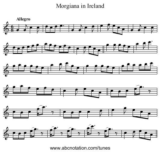 Morgiana in Ireland - staff notation
