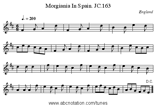 Morgiania In Spain. JC.163 - staff notation