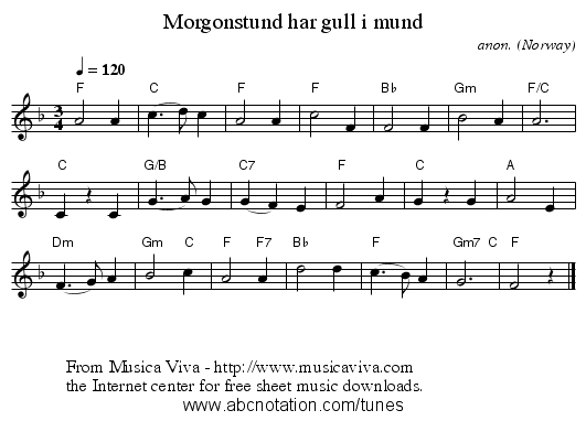 Morgonstund har gull i mund - staff notation