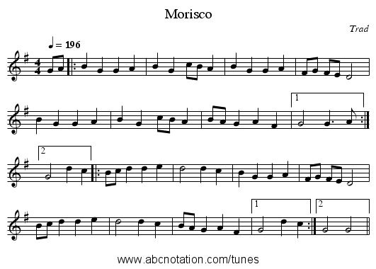 Morisco - staff notation