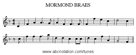 MORMOND BRAES - staff notation