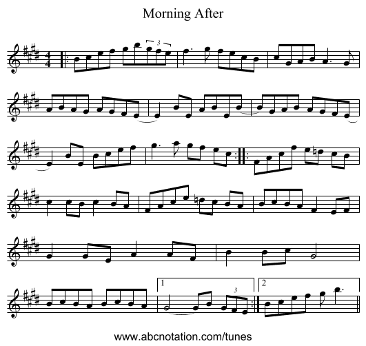 Morning After - staff notation