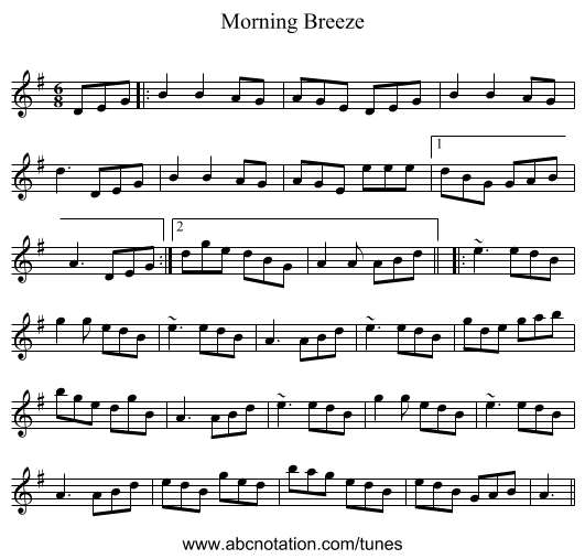 Morning Breeze - staff notation