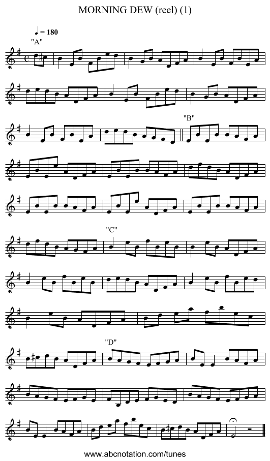 MORNING DEW (reel) (1) - staff notation