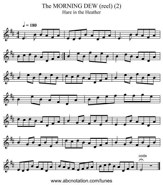 MORNING DEW (reel) (2), The - staff notation
