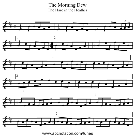 Morning Dew, The - staff notation