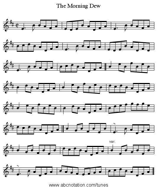 Morning Dew, The - staff notation