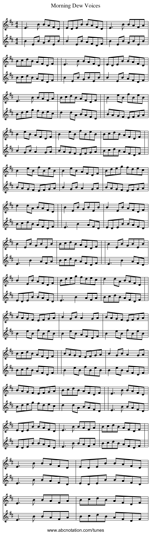 Morning Dew Voices - staff notation