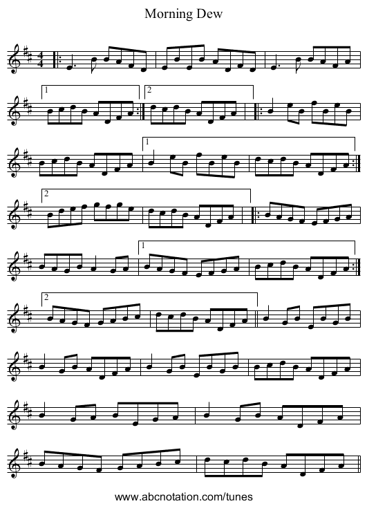 Morning Dew - staff notation