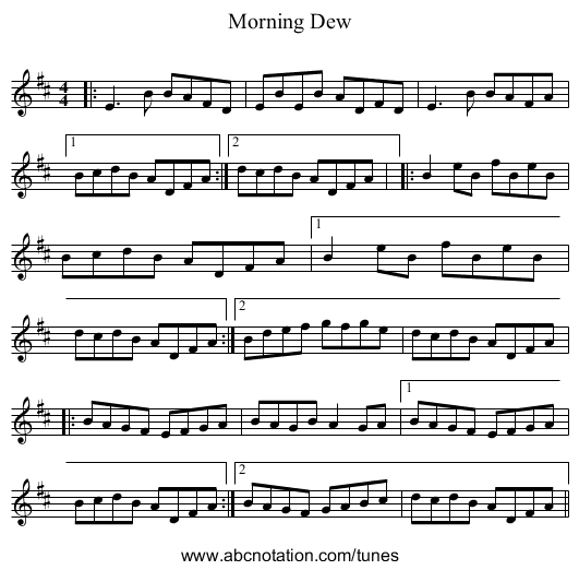 Morning Dew - staff notation