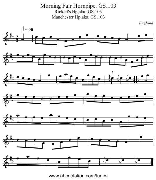 Morning Fair Hornpipe. GS.103 - staff notation