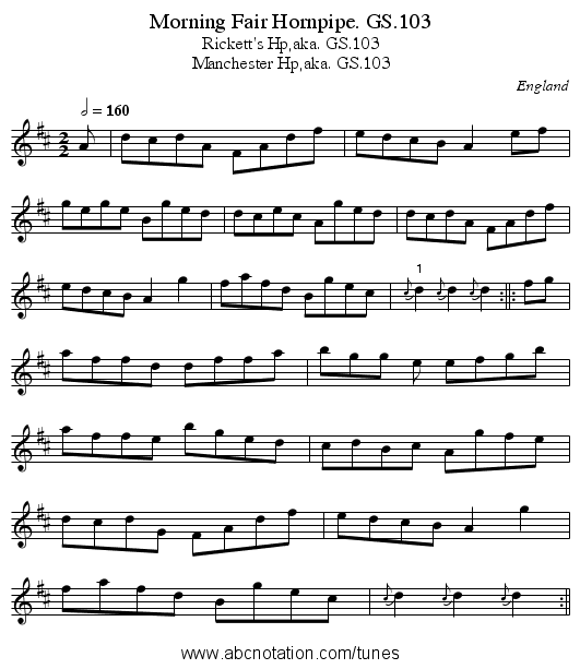 Morning Fair Hornpipe. GS.103 - staff notation