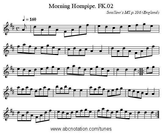 Morning Hornpipe. FK.02 - staff notation