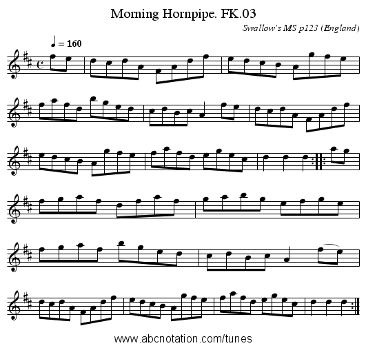 Morning Hornpipe. FK.03 - staff notation