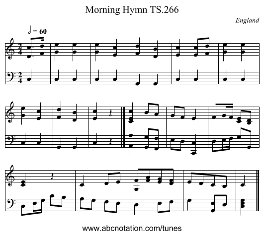 Morning Hymn TS.266 - staff notation
