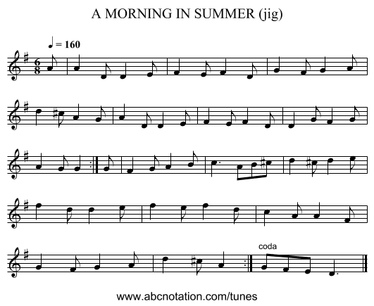 MORNING IN SUMMER (jig), A - staff notation