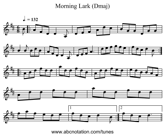 Morning Lark (Dmaj) - staff notation