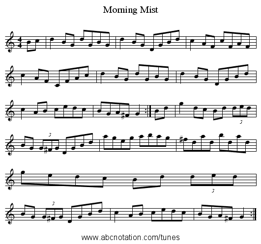 Morning Mist - staff notation
