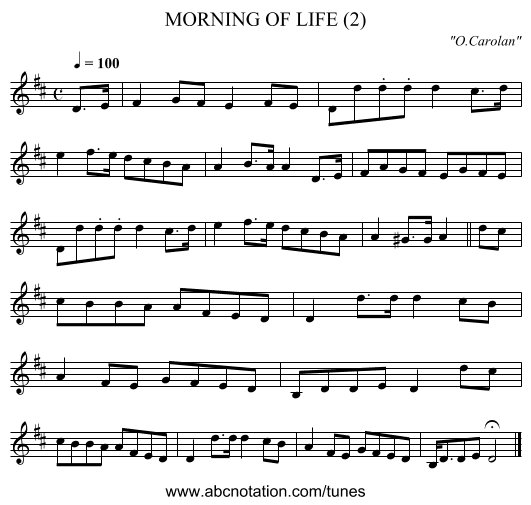MORNING OF LIFE (2) - staff notation