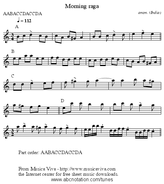 Morning raga - staff notation