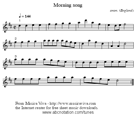 Morning song - staff notation