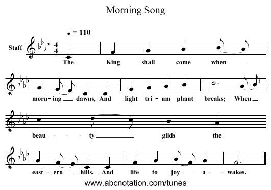 Morning Song - staff notation