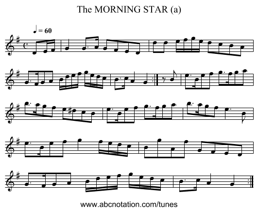 MORNING STAR (a), The - staff notation