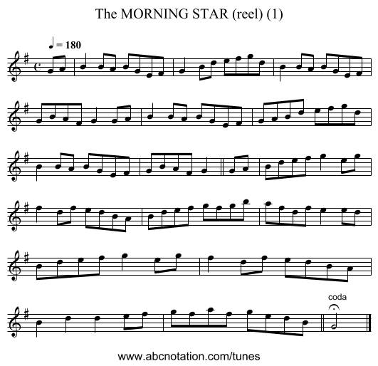 MORNING STAR (reel) (1), The - staff notation