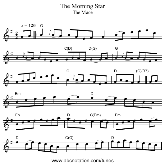 Morning Star, The - staff notation
